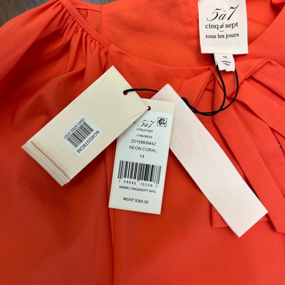 Cinq A Sept Lynn Dress Size 14 Coral Mini Layered Bow Easter Spring Ruffle NWT - Picture 12 of 16